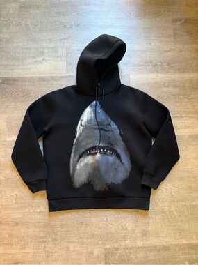 Givenchy Shark Print 100% Viscose Neoprene Version Black Hoodie Sz M 17F7320656